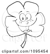 Clipart Outlined Happy Smiling St Patricks Day Clover Royalty Free Vector Illustration
