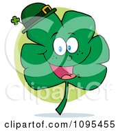 Clipart Happy Smiling St Patricks Day Clover Wearing A Hat Royalty Free Vector Illustration