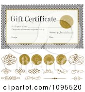 Poster, Art Print Of Gold Seals And Swirls With A Gift Certificate Template