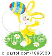 Poster, Art Print Of Happy Yellow Easter Bunny Holding Up A Colorful Egg