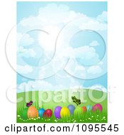 Poster, Art Print Of Butterflies Over Easter Eggs In A Hilly Spring Landscape Under A Blue Sunny Sky