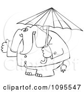 Poster, Art Print Of Outlined Elephant In A Rain Coat Under An Umbrella