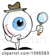 Poster, Art Print Of Blue Eyeball Character Detective Holding A Magnifying Glass