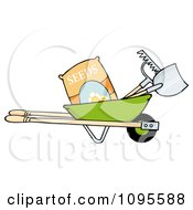 Poster, Art Print Of Green Wheelbarrow With Garden Tools And Seeds
