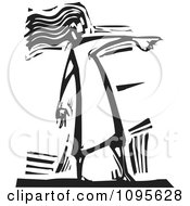 Clipart Woman Pointing Her Finger Black And White Woodcut Royalty Free Vector Illustration