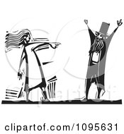 Woman Pointing Her Finger At A Man Black And White Woodcut