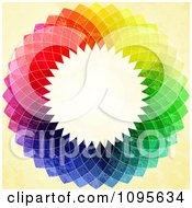 Poster, Art Print Of Colorful Rainbow Mosaic Circle On Yellow Grunge