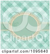 Clipart Vintage Grungy Green Or Blue Gingham Background With A Ribbon And Frame Royalty Free Vector Illustration
