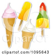 Clipart Ice Cream Cones And Popsicles With White Outlines Royalty Free Vector Illustration