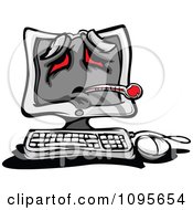 Poster, Art Print Of Sick Desktop Pc Computer With A Thermometer And Red Eyes