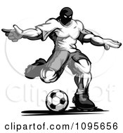 Poster, Art Print Of Grayscale Muscular Soccer Player Kicking