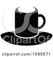Clipart Silhouetted Black And White Coffee Mug And Saucer 4 Royalty Free Vector Illustration