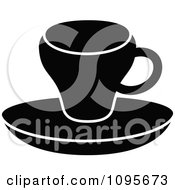 Clipart Silhouetted Black And White Coffee Mug And Saucer 5 Royalty Free Vector Illustration