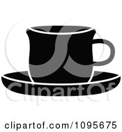 Clipart Silhouetted Black And White Coffee Mug And Saucer 7 Royalty Free Vector Illustration