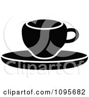Clipart Silhouetted Black And White Coffee Mug And Saucer 1 Royalty Free Vector Illustration