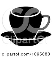 Clipart Silhouetted Black And White Coffee Mug And Saucer 8 Royalty Free Vector Illustration