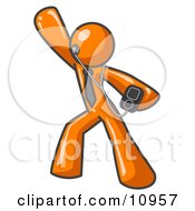 Happy Orange Man Dancing And Listening To Music With An Mp3 Player