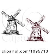 Poster, Art Print Of Brown And Black And White Old Fashioned Windmills