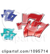 Clipart Sparkling Blue Turquoise And Red Triple Lucky Sevens Royalty Free Vector Illustration