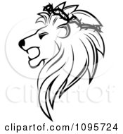 Poster, Art Print Of Black And White Lion Head In Profile With A Thorny Wreath