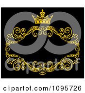 Poster, Art Print Of Gold Ornate Swirl Frame With A Crown And Copyspace On Black 1