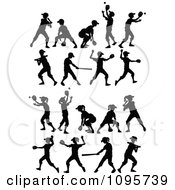 Poster, Art Print Of Silhouetted Boys And Girls Playing Baseball And Softball