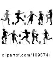 Poster, Art Print Of Silhouetted Boys And Girls Playing Soccer