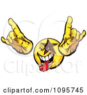 Rocker Dude Smiley Emoticon With A Star Holding Up Fingers And Sticking Out A Tongue