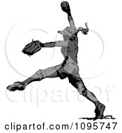 Grayscale Female Softball Player Pitching A Baseball