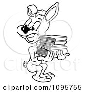 Poster, Art Print Of Outlined Rabbit Looking Back And Carrying Books