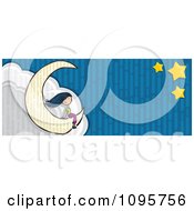 Clipart Girl Sitting On A Crescent Moon With A View Of The Stars Royalty Free Vector Illustration by David Rey