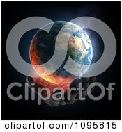 Poster, Art Print Of 3d Hand Under A Burning Earth