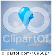 Poster, Art Print Of 3d Blue Balloon Face Floating Over A Sky
