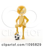 Poster, Art Print Of 3d Orange Man Resting A Foot On A Soccer Ball