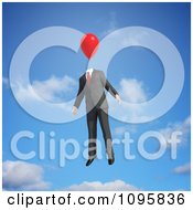 Poster, Art Print Of 3d Airhead Businessman With A Balloon Head Floading Against The Sky