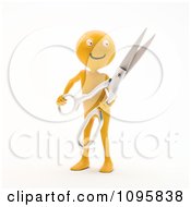 Poster, Art Print Of 3d Orange Man Holding Scissors For Couponing Or A Ribbon Cutting Ceremony
