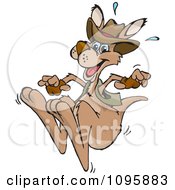 Aussie Kangaroo Wearing A Hat Gloves And Vest And Hopping