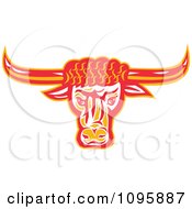 Clipart Retro Red And Orange Texas Longhorn Bull Head Royalty Free Vector Illustration