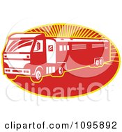 Poster, Art Print Of Retro Red Horse Transport Lorry Truck With A Trailer Over Rays