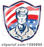 Retro American Soldier On A Shield