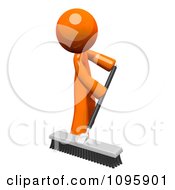 Poster, Art Print Of 3d Orange Man Custodian Sweeping With A Push Broom