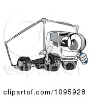 Delivery Big Rig Truck Mascot Character Using A Magnifying Glass