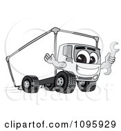Delivery Big Rig Truck Mascot Character Holding A Wrench