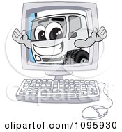 Poster, Art Print Of Delivery Big Rig Truck Mascot Character On A Computer Screen