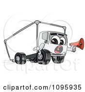 Poster, Art Print Of Delivery Big Rig Truck Mascot Character Holding A Megaphone