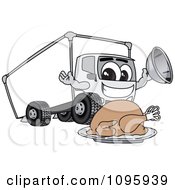 Delivery Big Rig Truck Mascot Character With A Thanksgiving Turkey