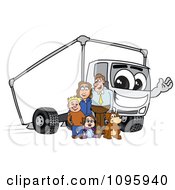 Family Standing By A Waving Delivery Big Rig Truck Mascot Character