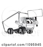 Delivery Big Rig Truck Mascot Character Holding A Sign