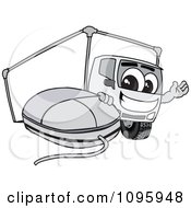 Delivery Big Rig Truck Mascot Character With A Computer Mouse