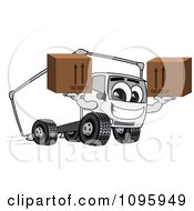 Delivery Big Rig Truck Mascot Character Holding Boxes